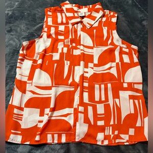 CAbi Kelly Top Women's Orange and White Sleeveless Blouse